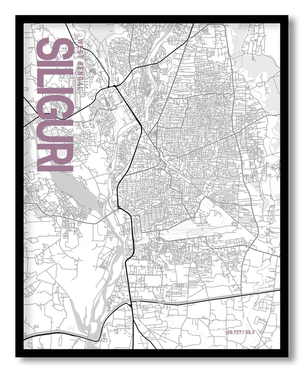 Siliguri White Map Art, Poster style, Framed & Ready to hang wall art