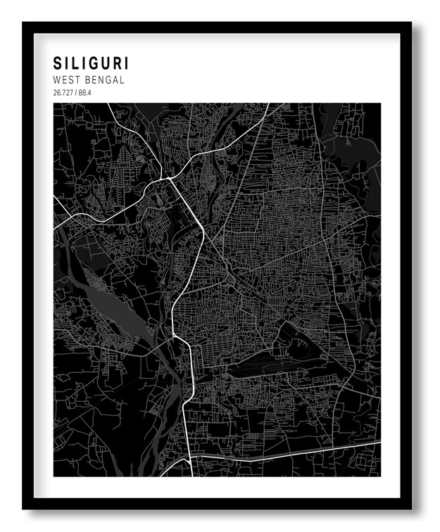 Pantone above black map of Siliguri