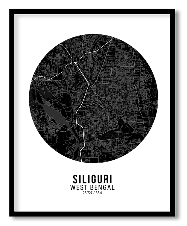 Circle poster black map of Siliguri