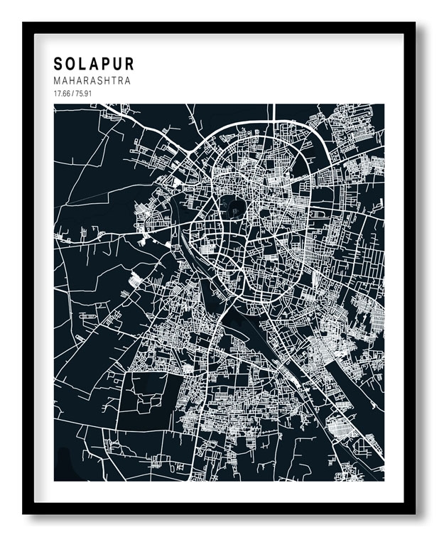 Pantone above blue map of Solapur