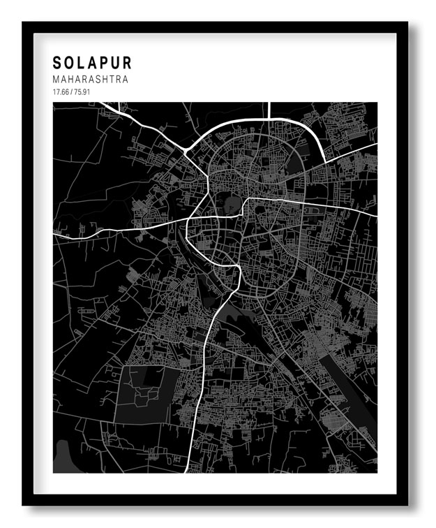 Pantone above black map of Solapur