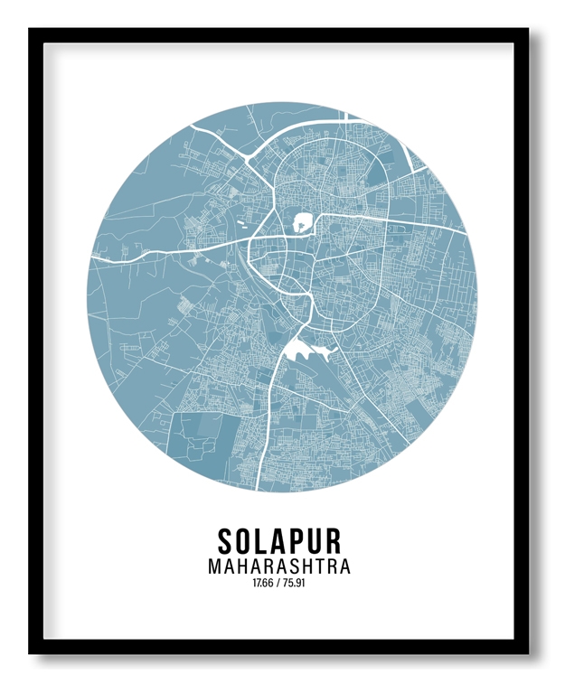 Circle poster sky blue map of Solapur
