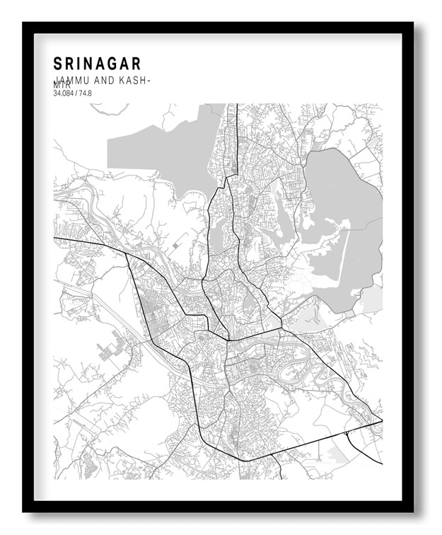 Pantone above white map of Srinagar