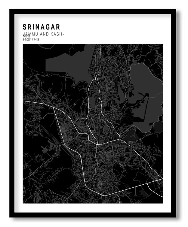 Pantone above black map of Srinagar
