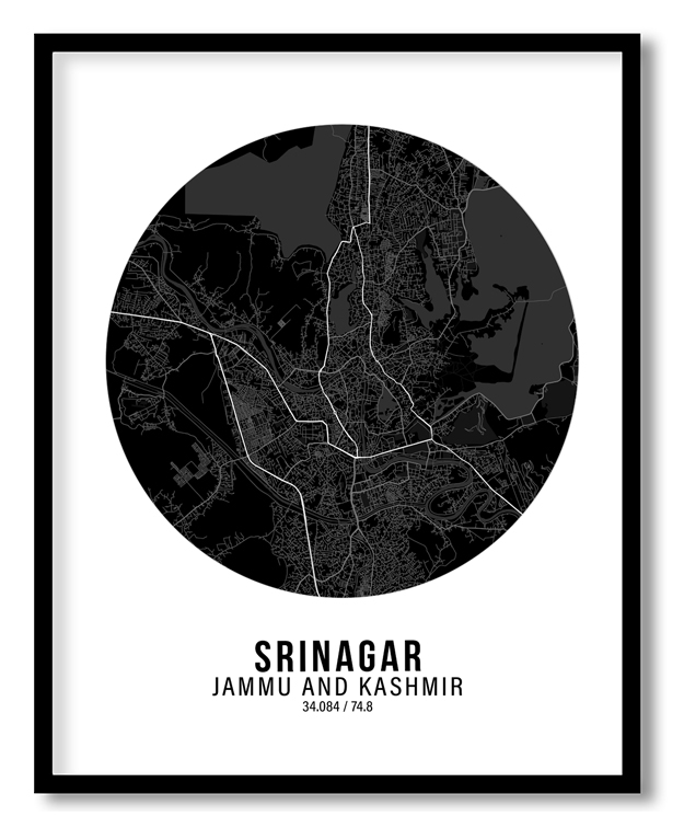 Circle poster black map of Srinagar