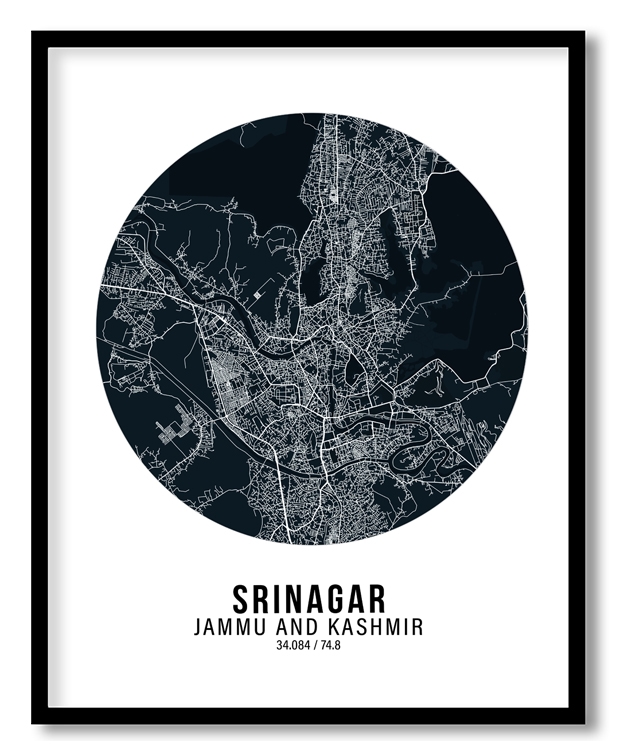 Circle poster blue map of Srinagar