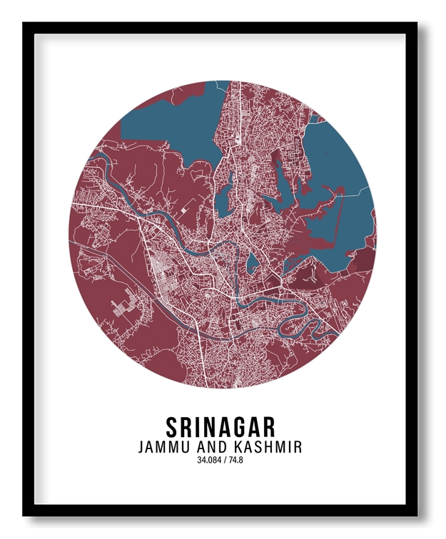 Circle poster red map of Srinagar