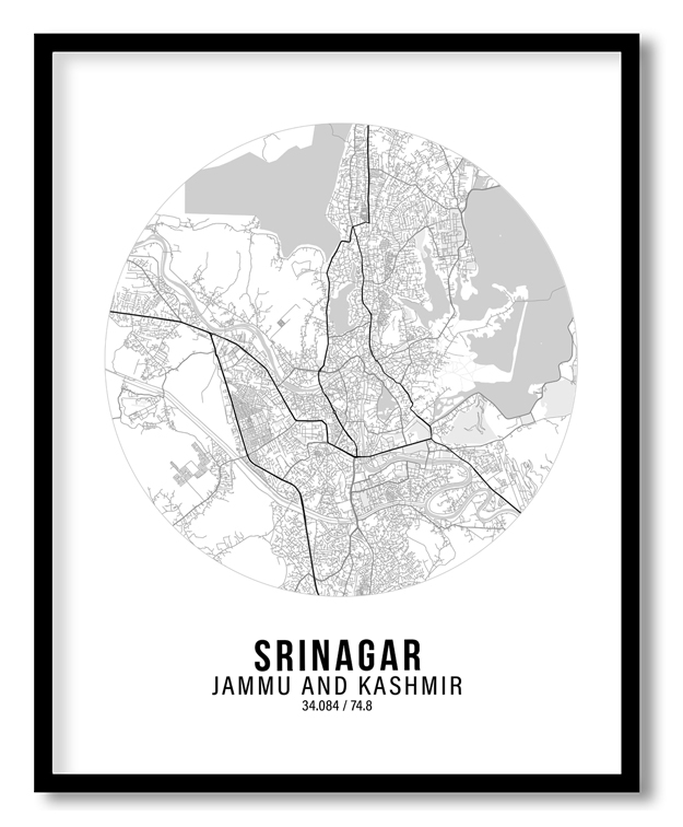 Circle poster white map of Srinagar