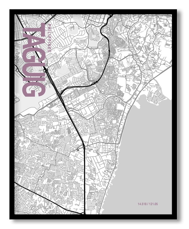 Taguig White Map Art, Poster style, Framed & Ready to hang wall art