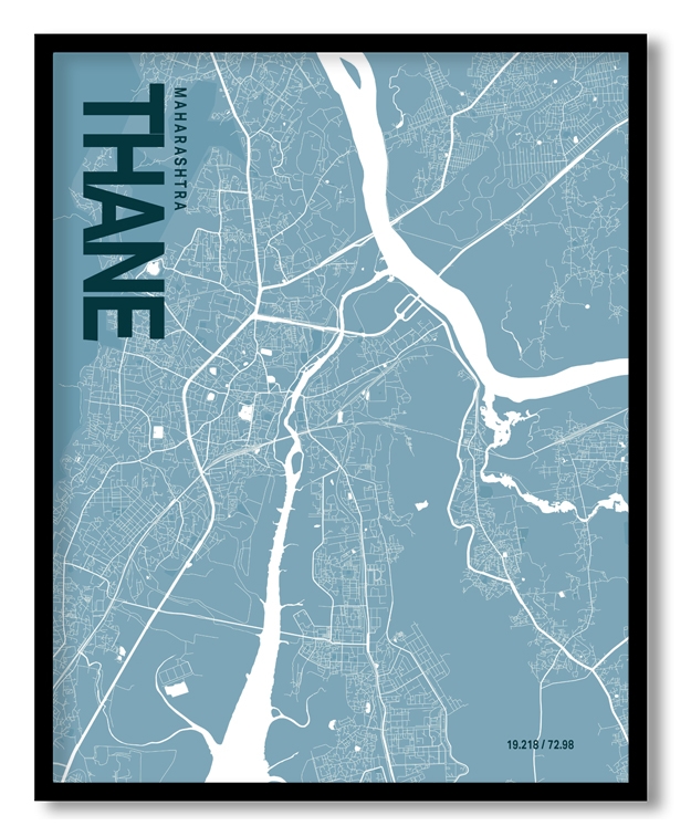 Thane Blue Map Art, Ready to hang, Framed Wall art