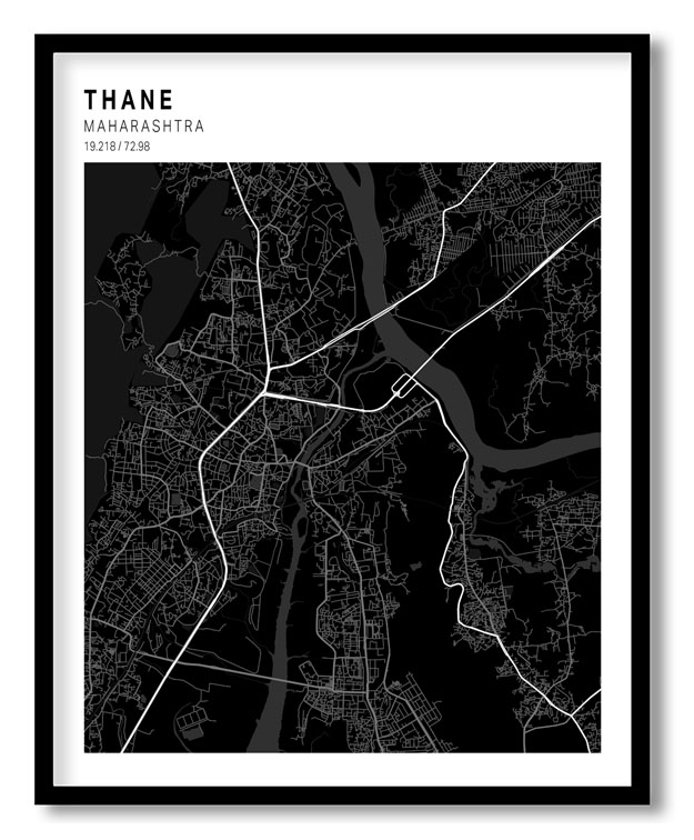 Pantone above black map of Thane