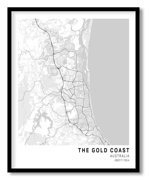 Pantone below white map of The Gold Coast