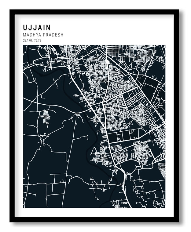 Pantone above blue map of Ujjain