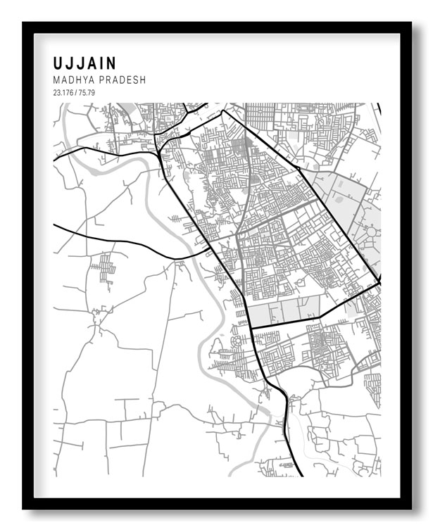 Pantone above white map of Ujjain