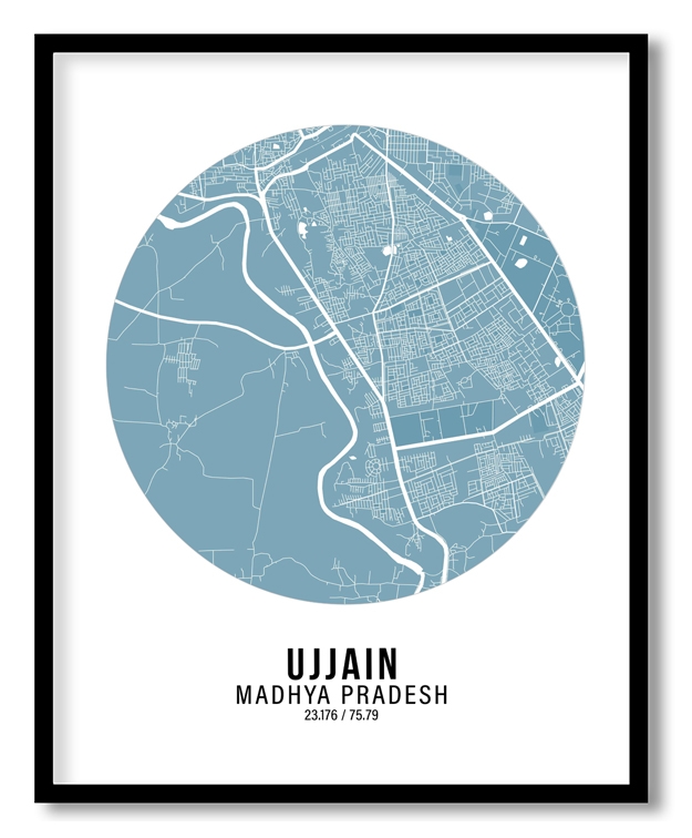 Circle poster sky blue map of Ujjain