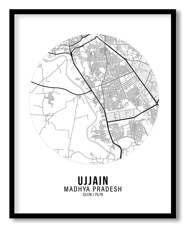 Circle poster white map of Ujjain
