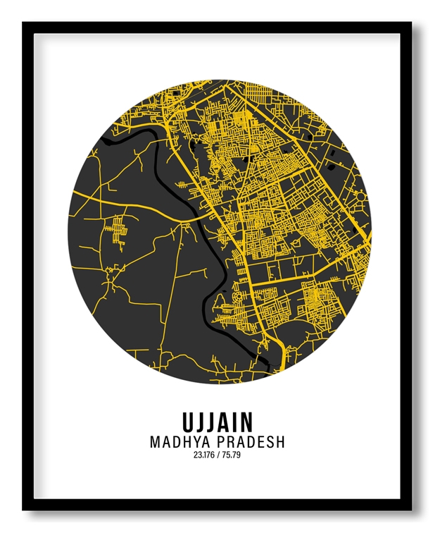 Circle poster yellow map of Ujjain