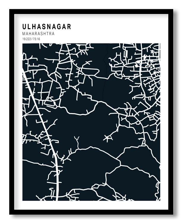 Pantone above blue map of Ulhasnagar