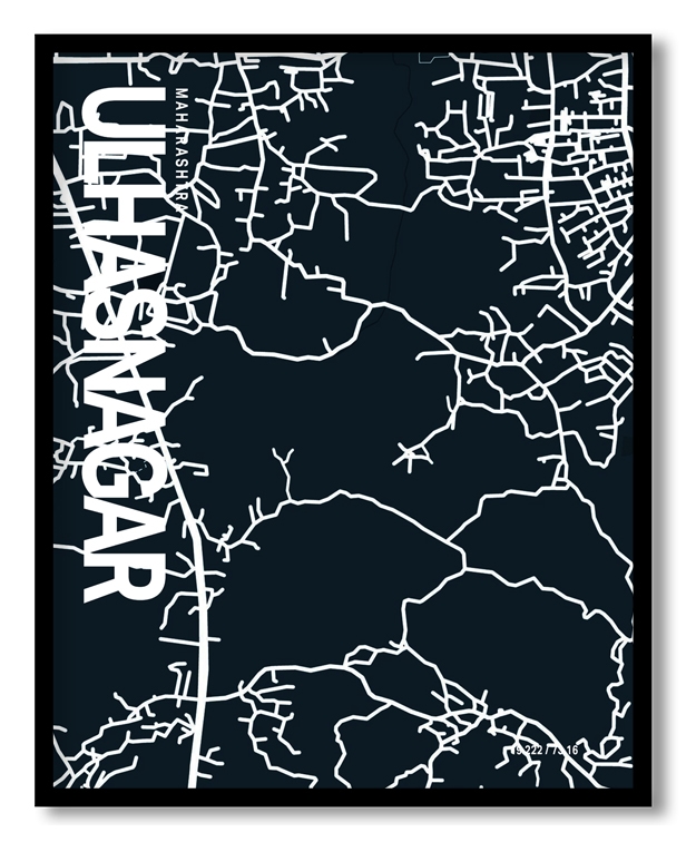 Ulhasnagar Map Art, Dark Blue poster style, Ready to hang wall art