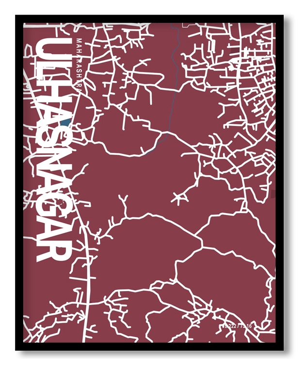 Ulhasnagar Map Art, Red & Blue, Ready to hang, Framed Wall art