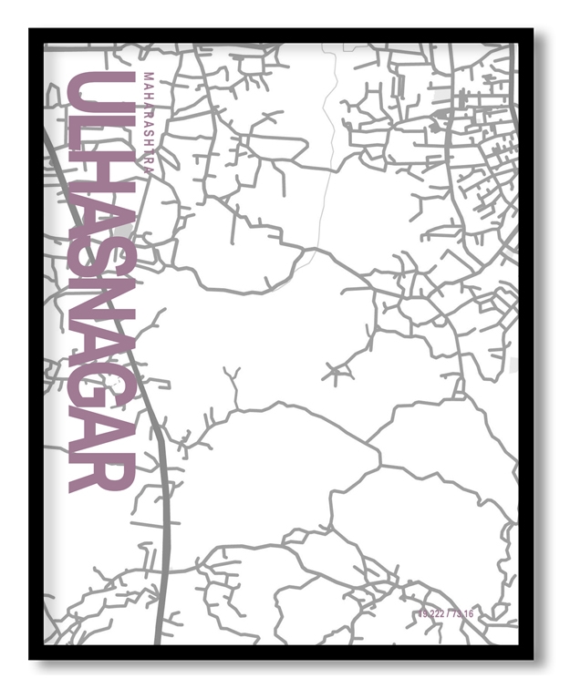 Ulhasnagar White Map Art, Poster style, Framed & Ready to hang wall art