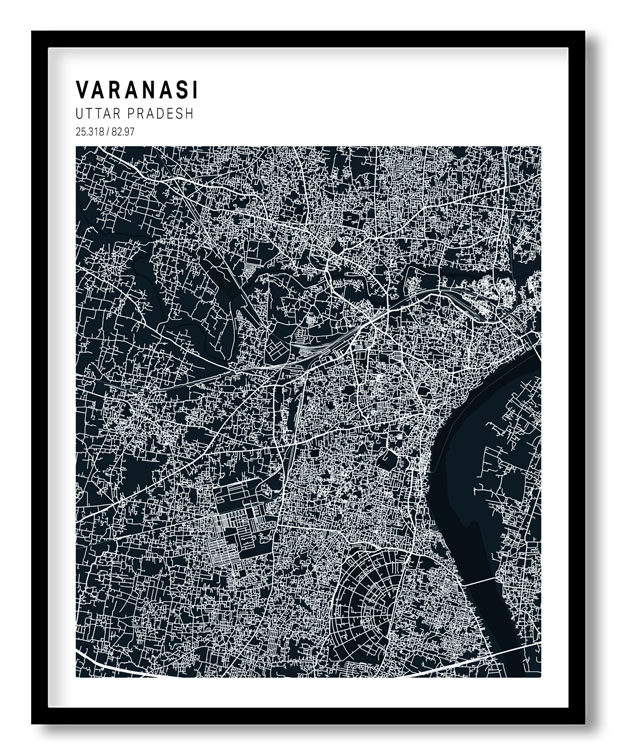 Pantone above blue map of Varanasi