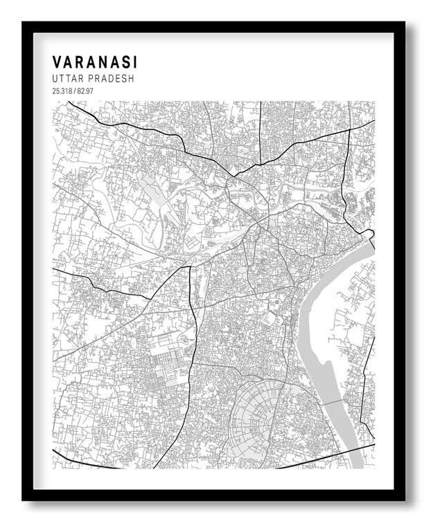 Pantone above white map of Varanasi