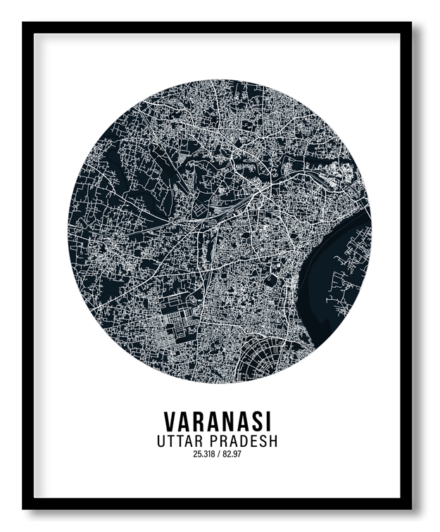 Circle poster blue map of Varanasi