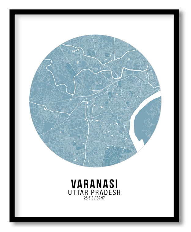 Circle poster sky blue map of Varanasi