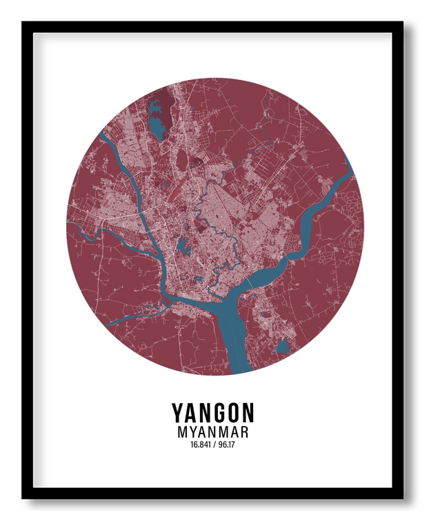 Circle poster red map of Yangon