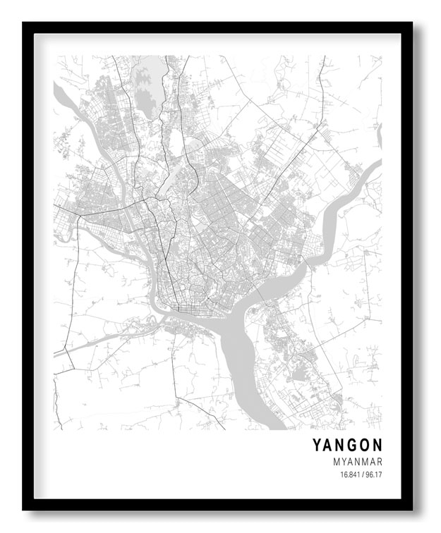 Pantone below white map of Yangon
