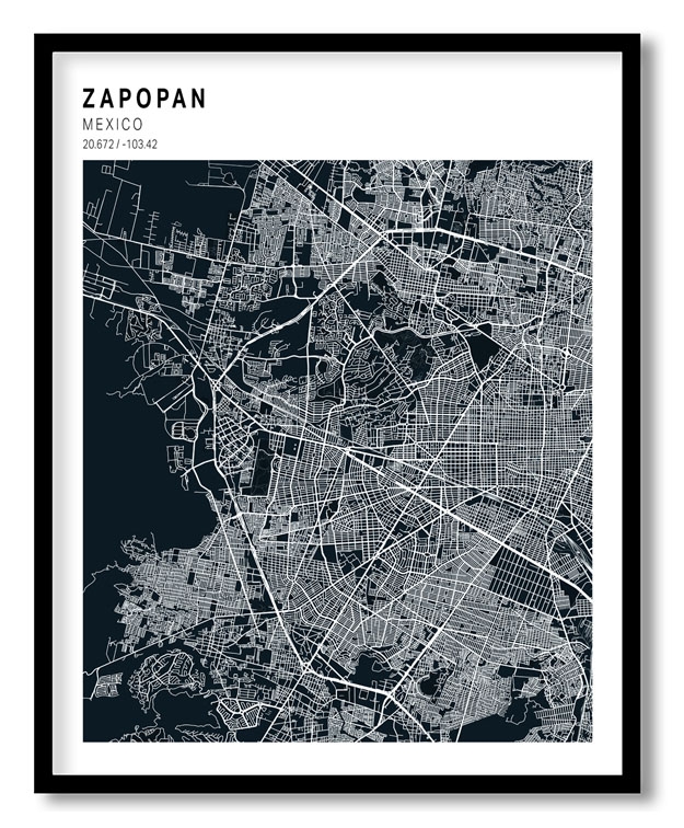 Pantone above blue map of Zapopan