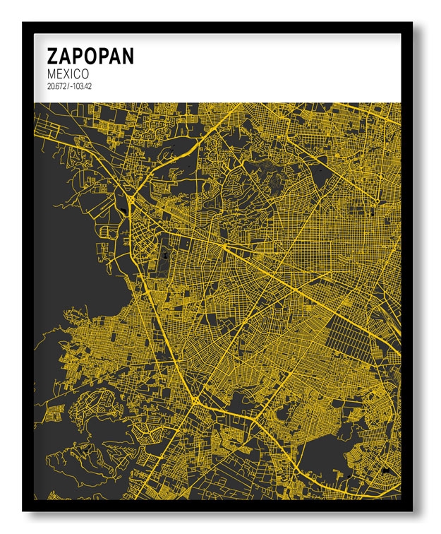 Strip above poster white map of Zapopan