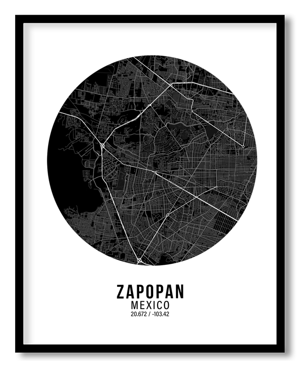 Circle poster black map of Zapopan