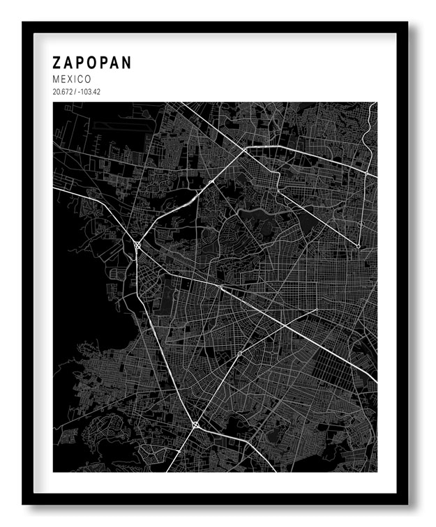 Pantone above black map of Zapopan