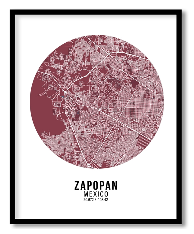 Circle poster red map of Zapopan