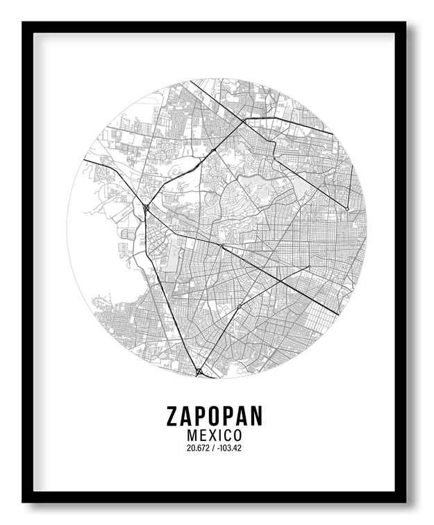 Circle poster white map of Zapopan