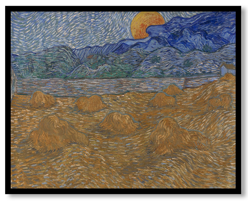 Landscape with wheat sheaves and rising moon by Vincent van Gogh
