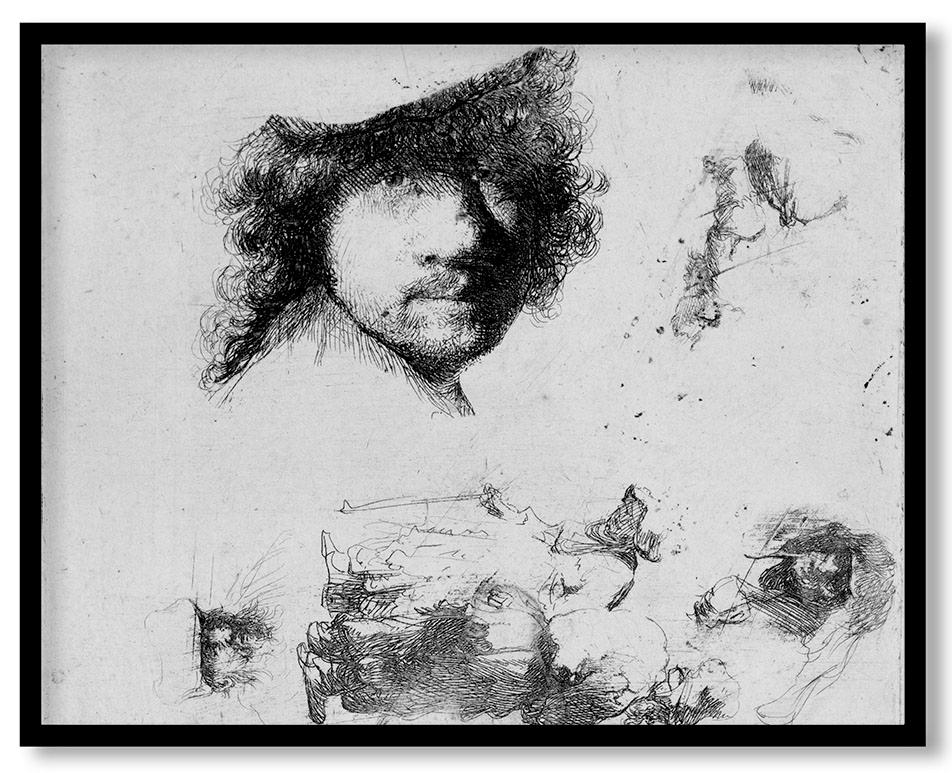 Self-Portrait with Various Studies by Rembrandt van Rijn (1631-1632)