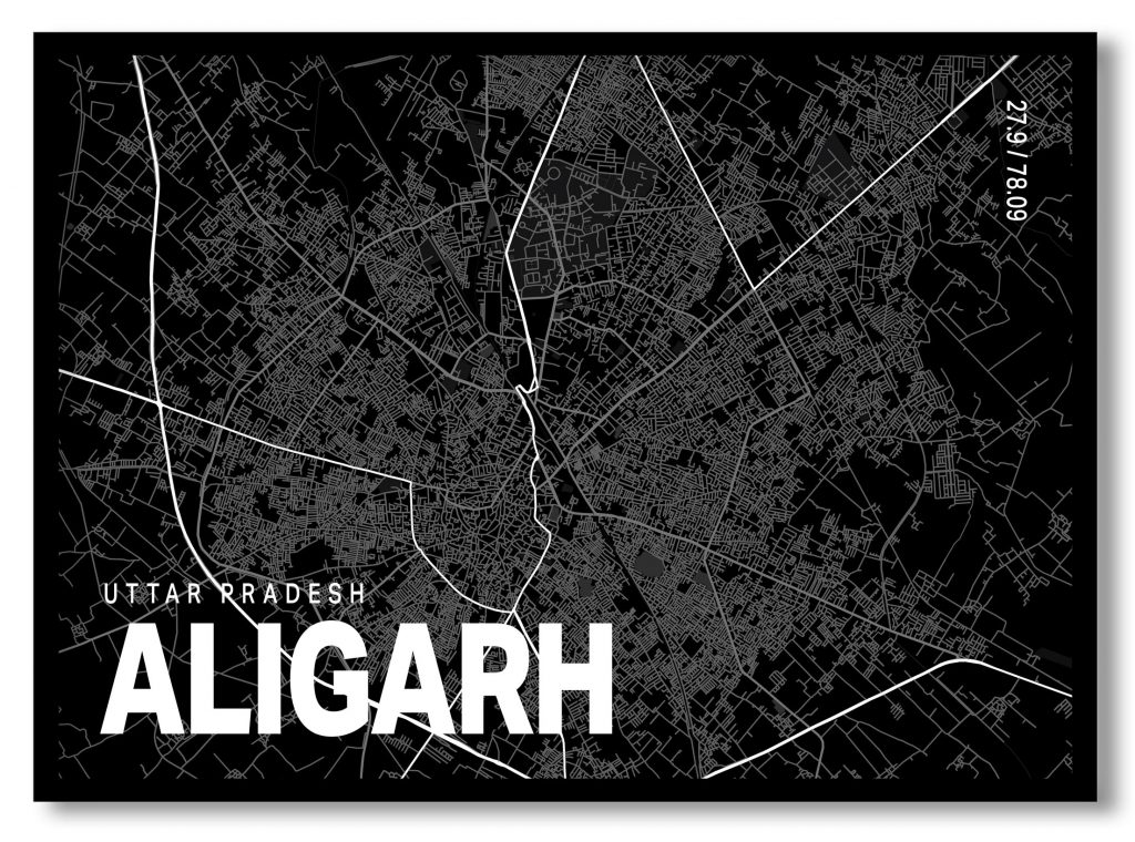 Black poster map of aligarh