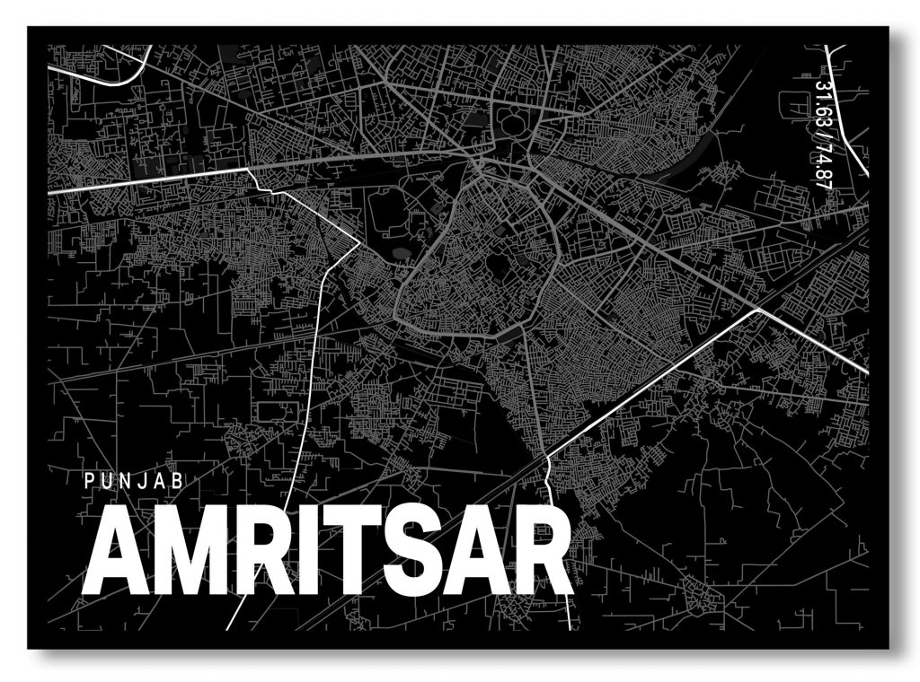 Black poster map of amritsar