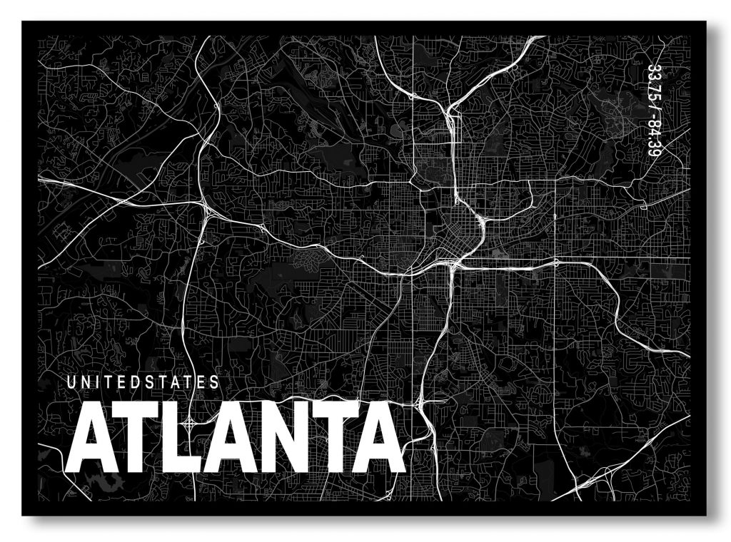 Black poster map of atlanta