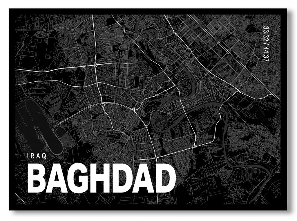 Black poster map of baghdad