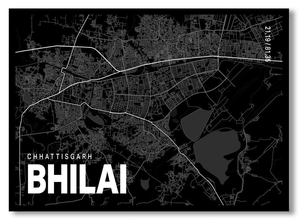 Black poster map of bhilai