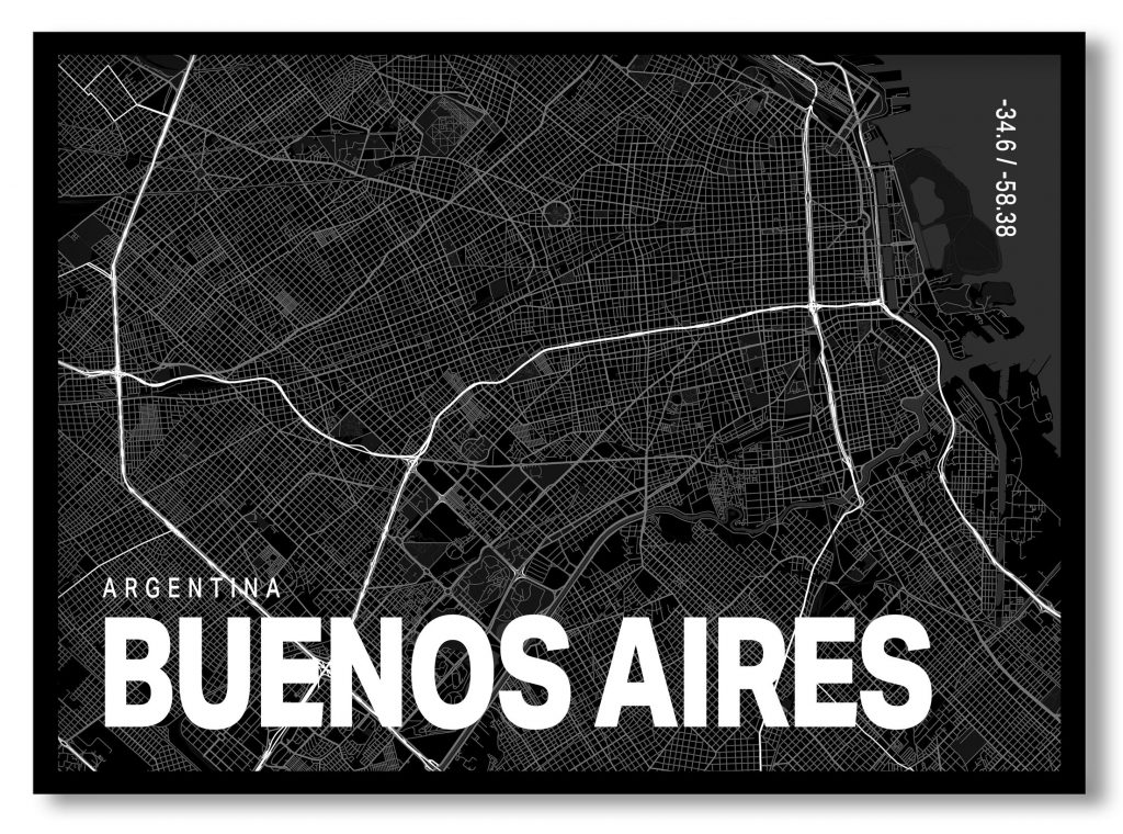 Black poster map of buenos aires