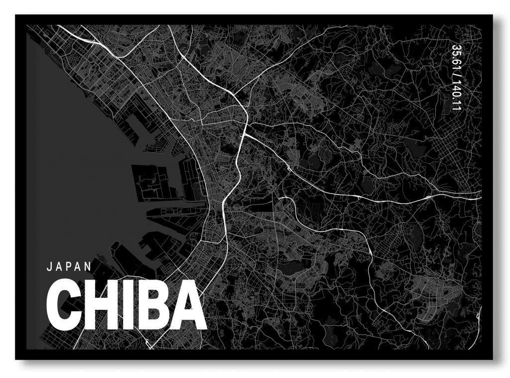Black poster map of chiba