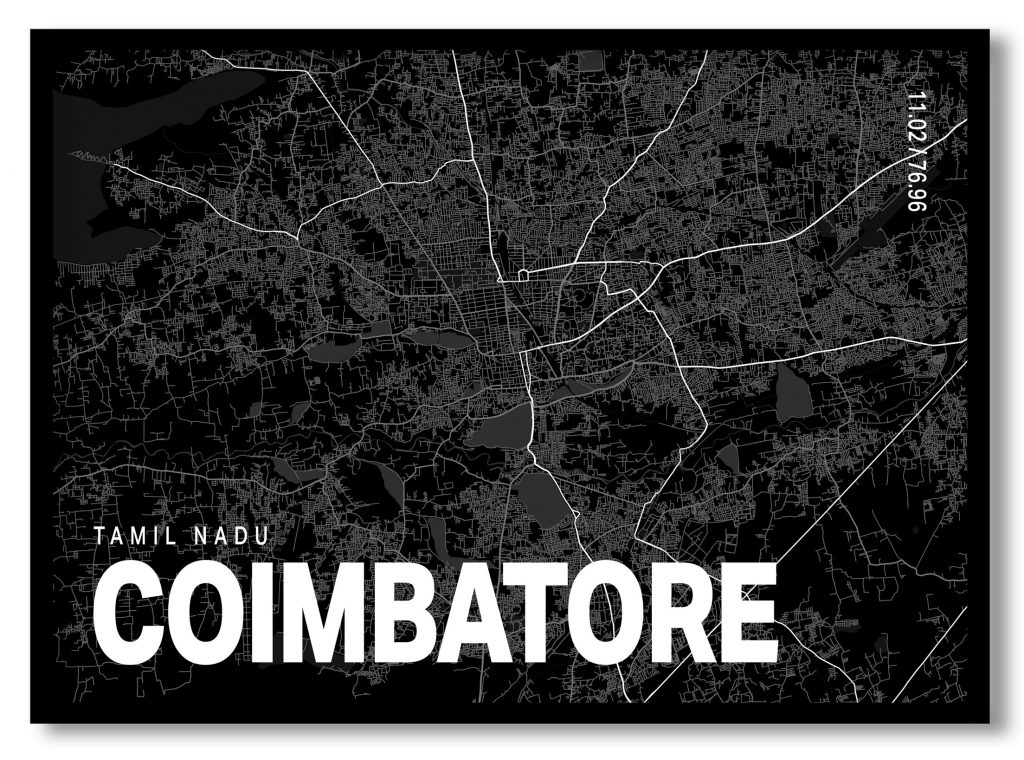Black poster map of coimbatore