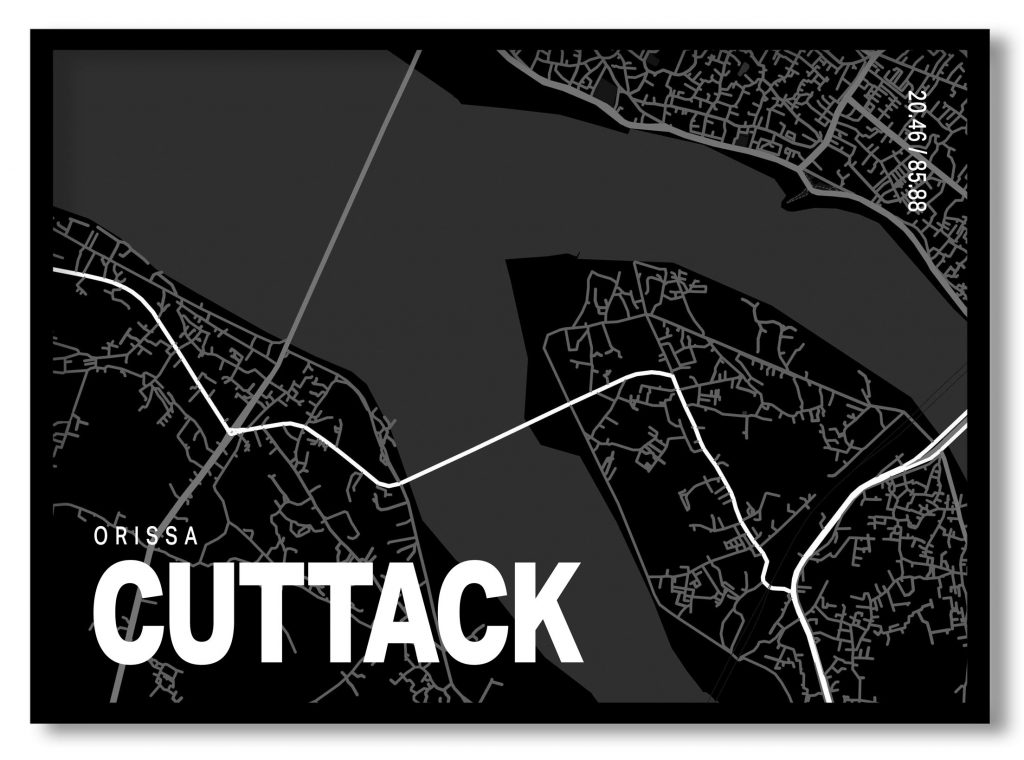 Black poster map of cuttack