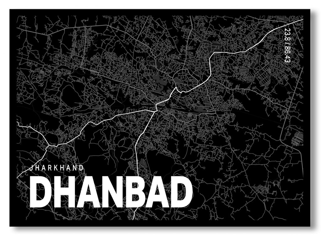 Black poster map of dhanbad