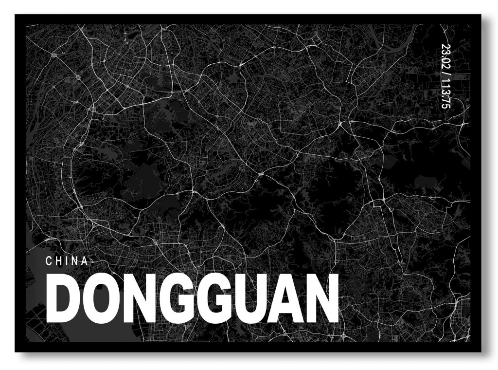 Black poster map of dongguan